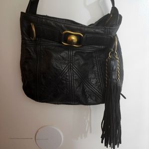 Juicy Couture Black Leather Shoulder Bag Y2K